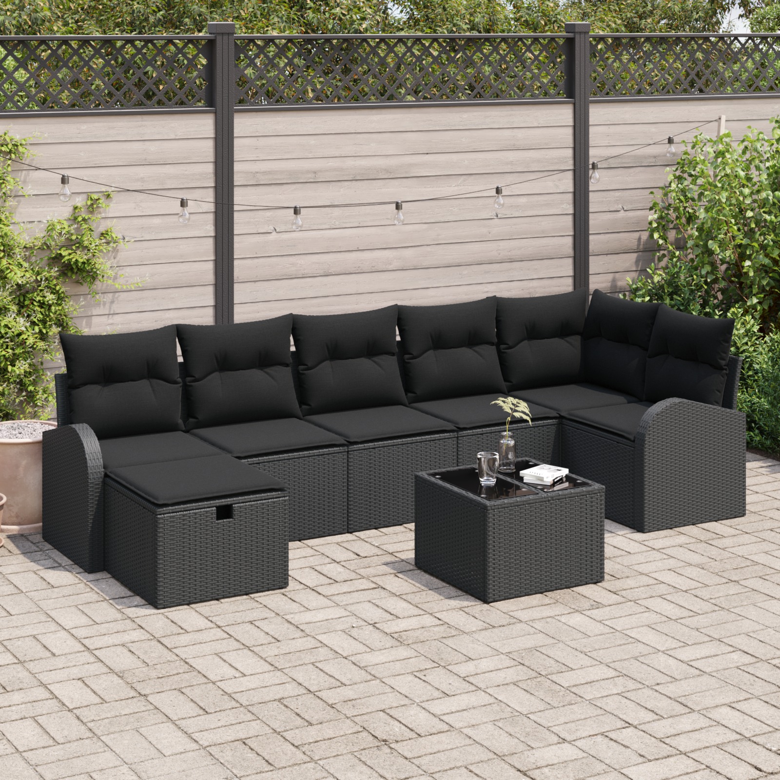 3359112 1 Set de canapele pentru grădină 8 pcs Negru 289 x 124 x 85 cm Set de canapele pentru grădină 8 pcs Negru 289 x 124 x 85 cm