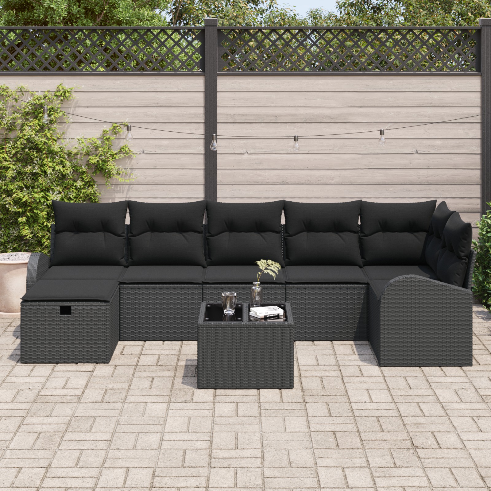 3359112 3 Set de canapele pentru grădină 8 pcs Negru 289 x 124 x 85 cm Set de canapele pentru grădină 8 pcs Negru 289 x 124 x 85 cm - imagine 3
