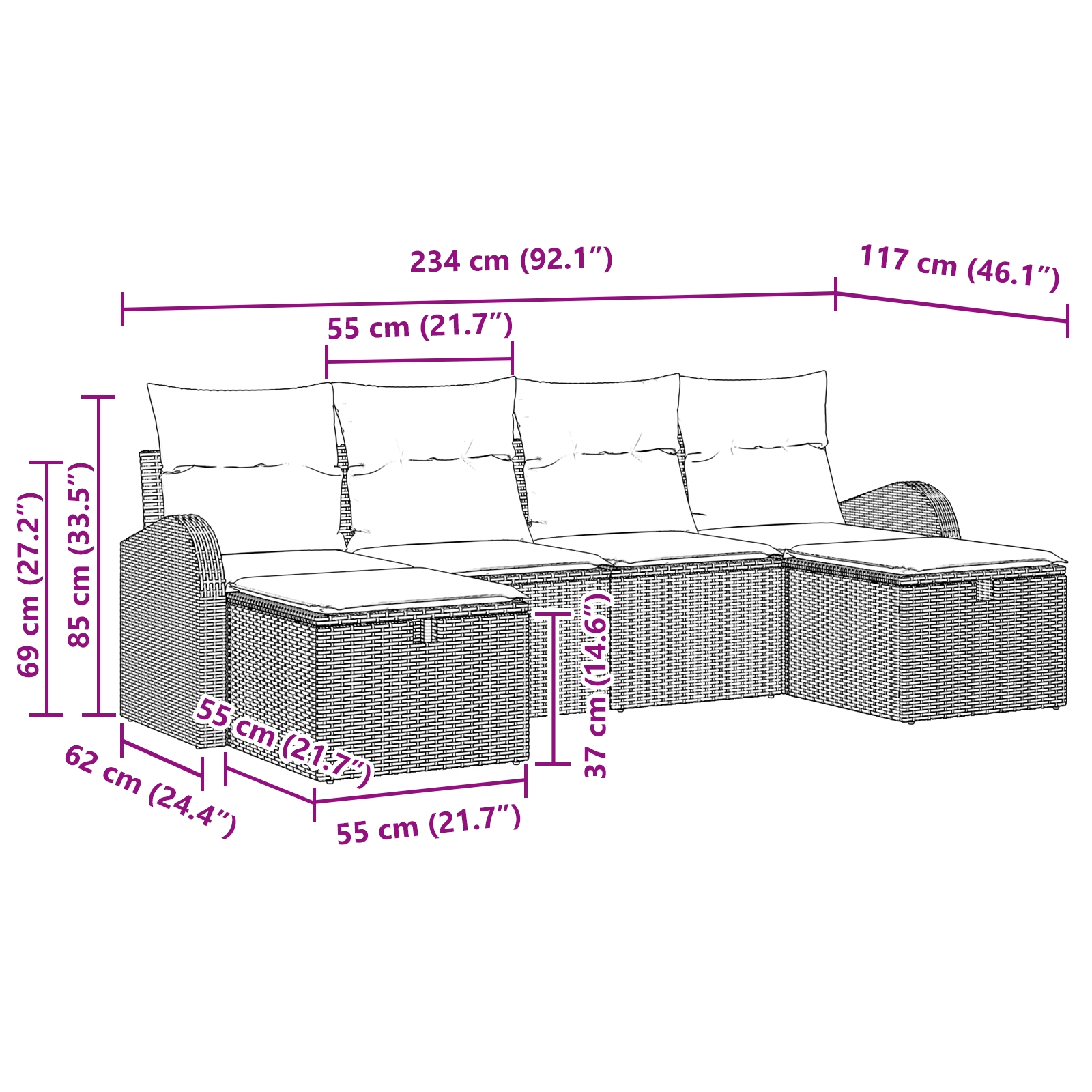 3359116 9 Set de canapele pentru grădină cu pernă 6 pcs negru și crem Set de canapele pentru grădină cu pernă 6 pcs negru și crem - imagine 9