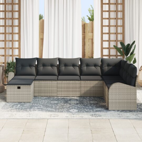 3359131 3 Set de canapele pentru grădină cu pernă 8 pcs Gri deschis 3359131 3