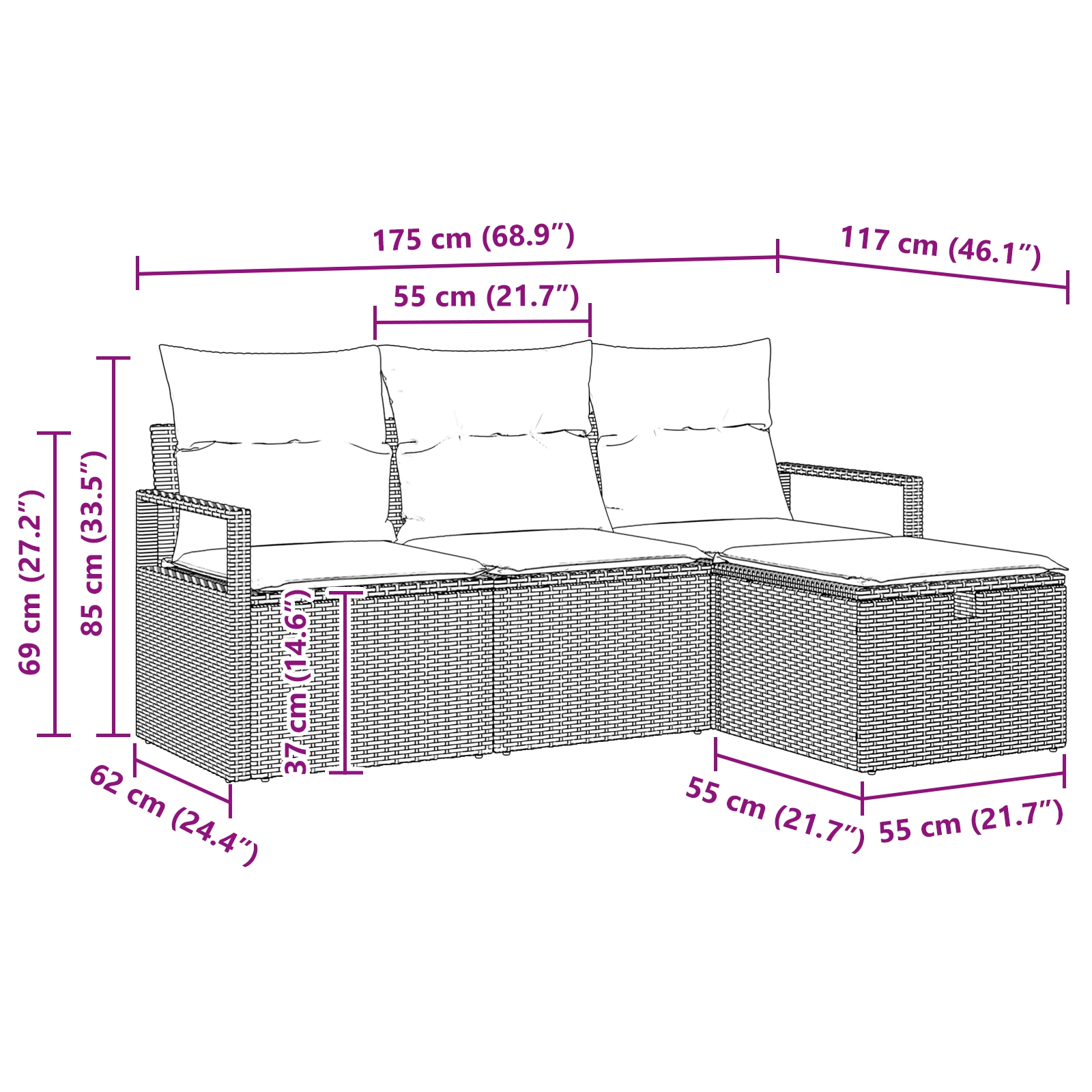 3359150 9 Set de canapele pentru grădină cu pernă 4 pcs bej și crem Set de canapele pentru grădină cu pernă 4 pcs bej și crem - imagine 9