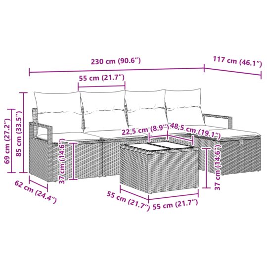 3359170 10 Set de canapele pentru grădină cu pernă 6 pcs bej și crem 3359170 10