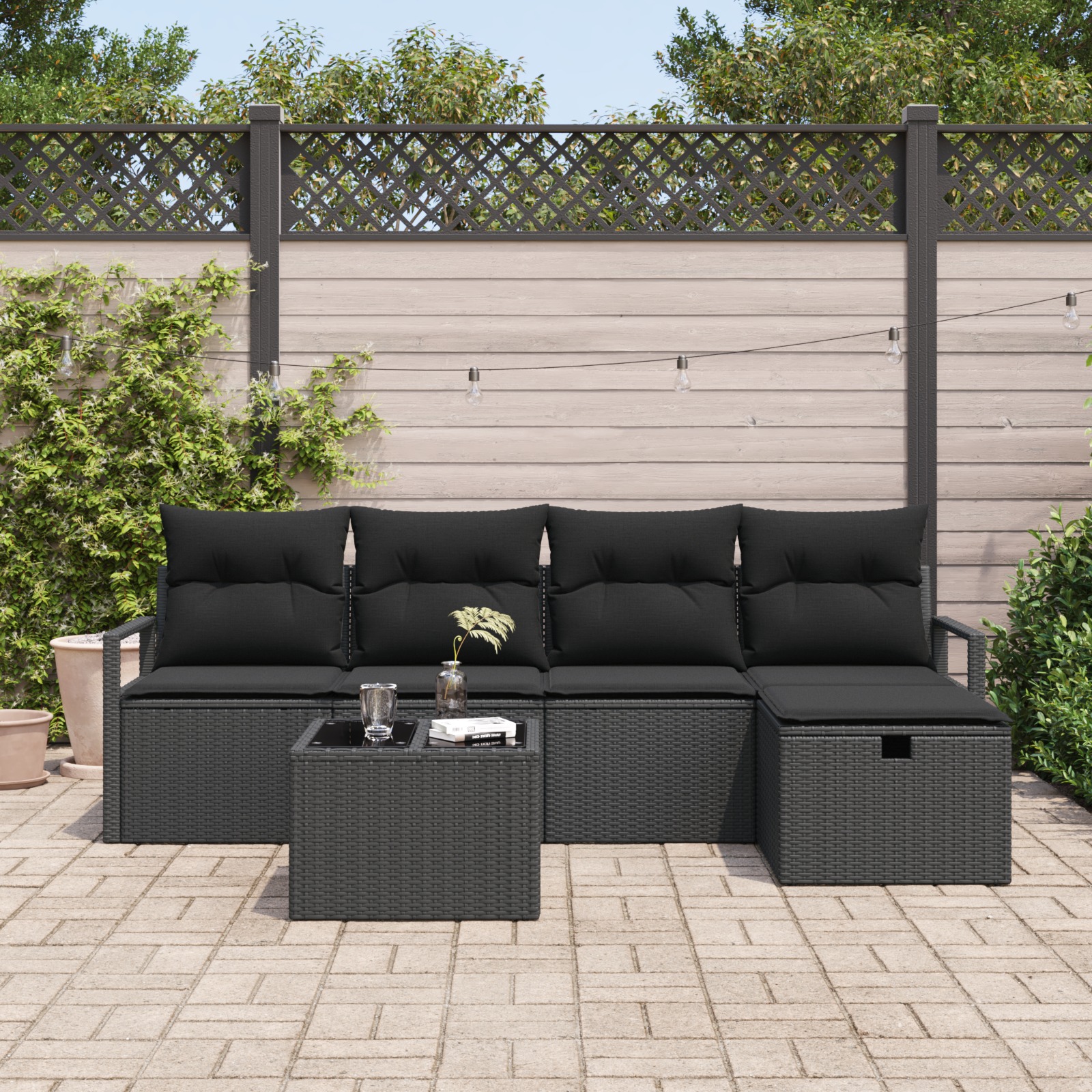 3359172 3 Set de canapele pentru grădină 6 pcs Negru 230 x 117 x 85 cm Set de canapele pentru grădină 6 pcs Negru 230 x 117 x 85 cm - imagine 3