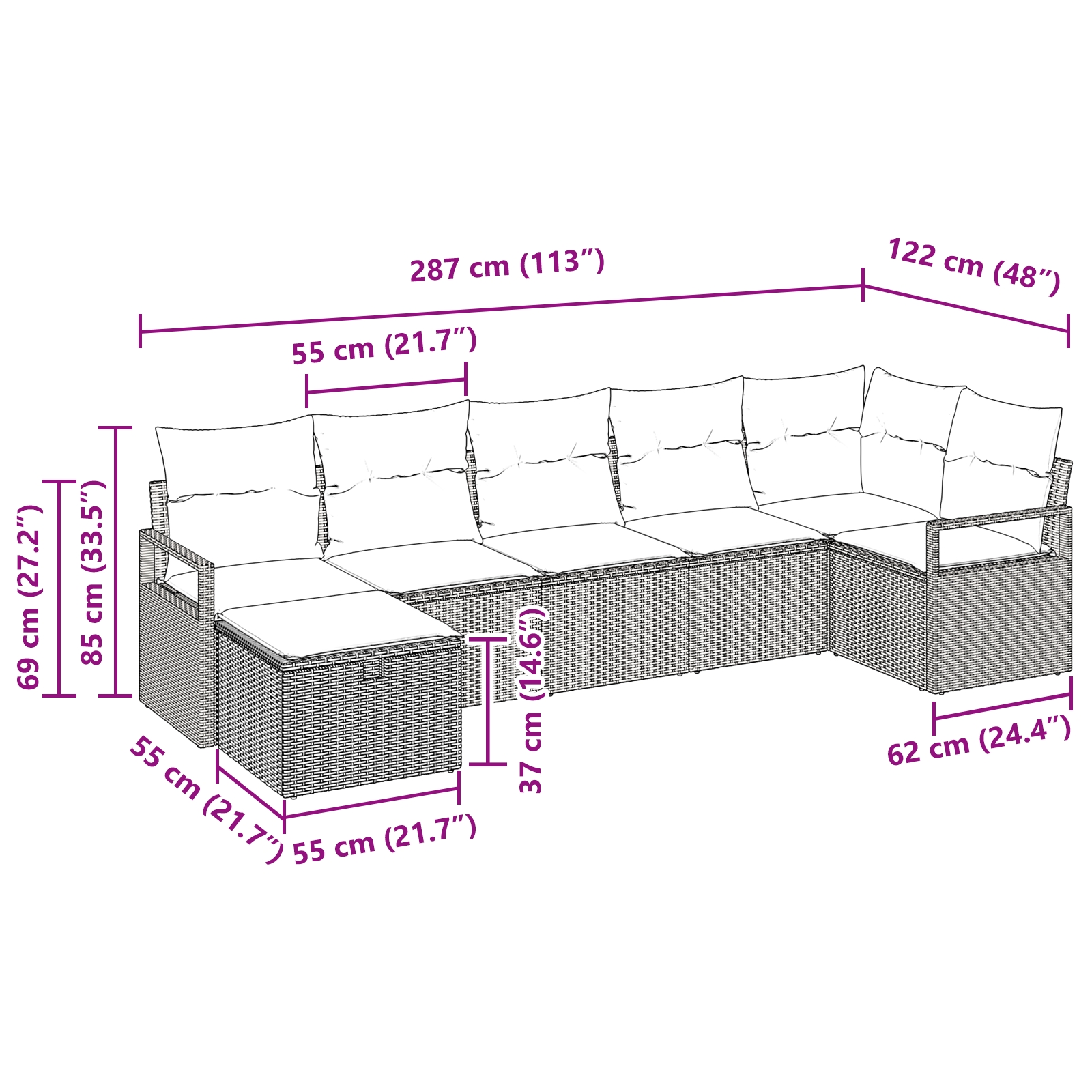 3359196 10 Set de canapele pentru grădină cu pernă 7 pcs negru și crem Set de canapele pentru grădină cu pernă 7 pcs negru și crem - imagine 10