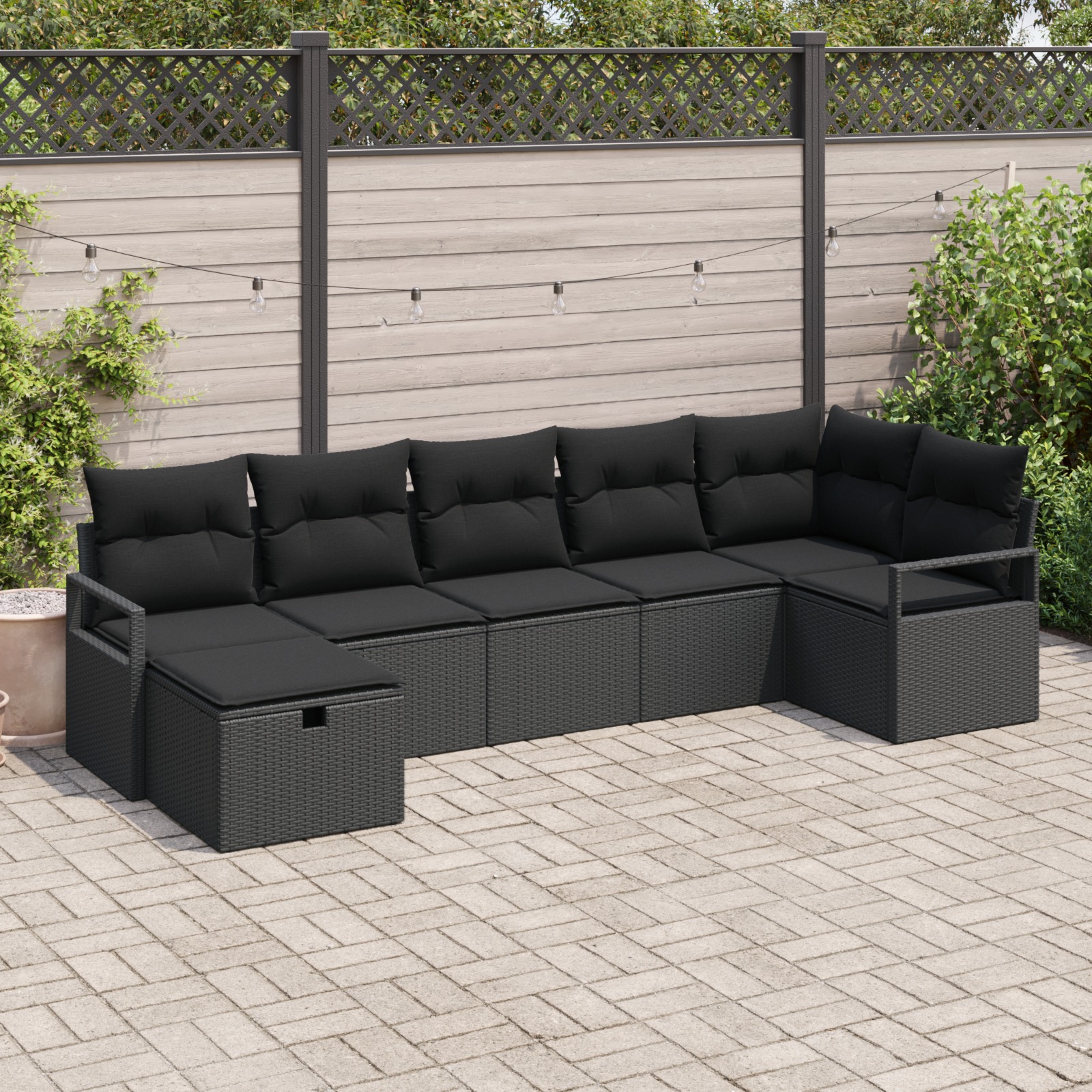 3359202 1 Set de canapele pentru grădină 7 pcs Negru 287 x 122 x 85 cm Set de canapele pentru grădină 7 pcs Negru 287 x 122 x 85 cm