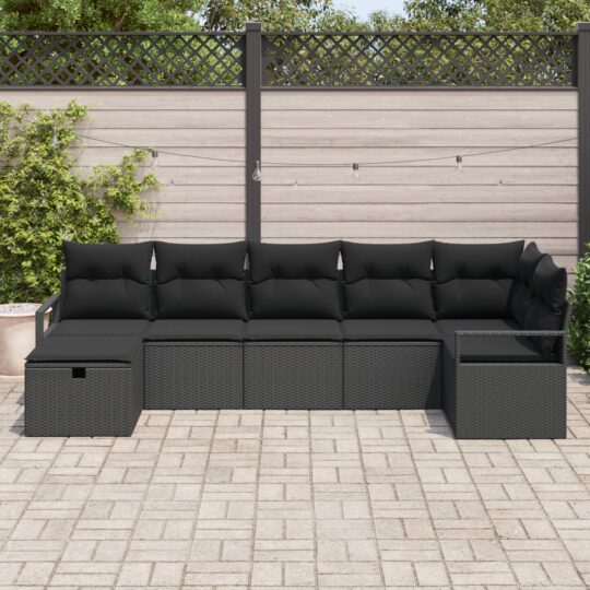 3359202 3 Set de canapele pentru grădină 7 pcs Negru 287 x 122 x 85 cm 3359202 3