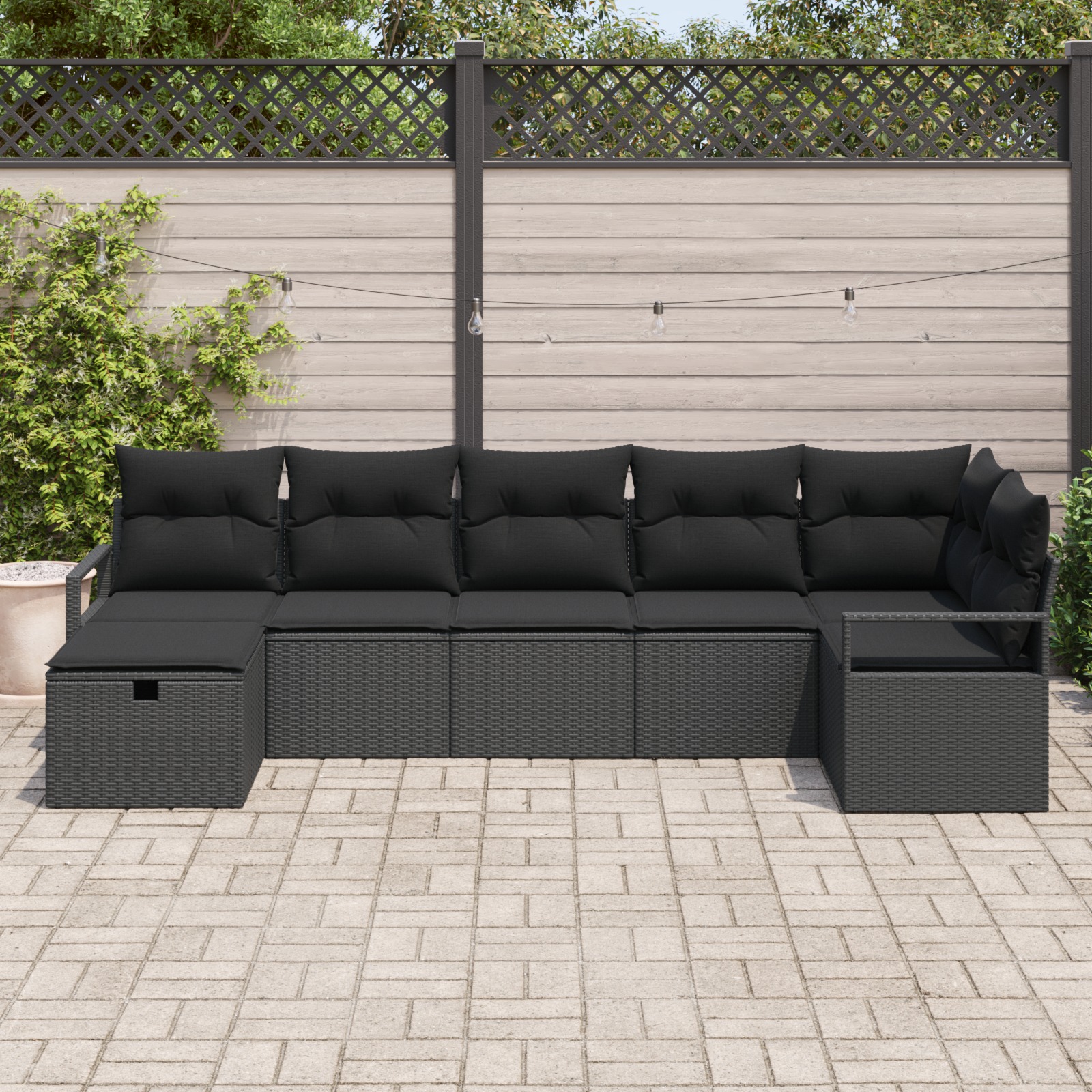 3359202 3 Set de canapele pentru grădină 7 pcs Negru 287 x 122 x 85 cm Set de canapele pentru grădină 7 pcs Negru 287 x 122 x 85 cm - imagine 3