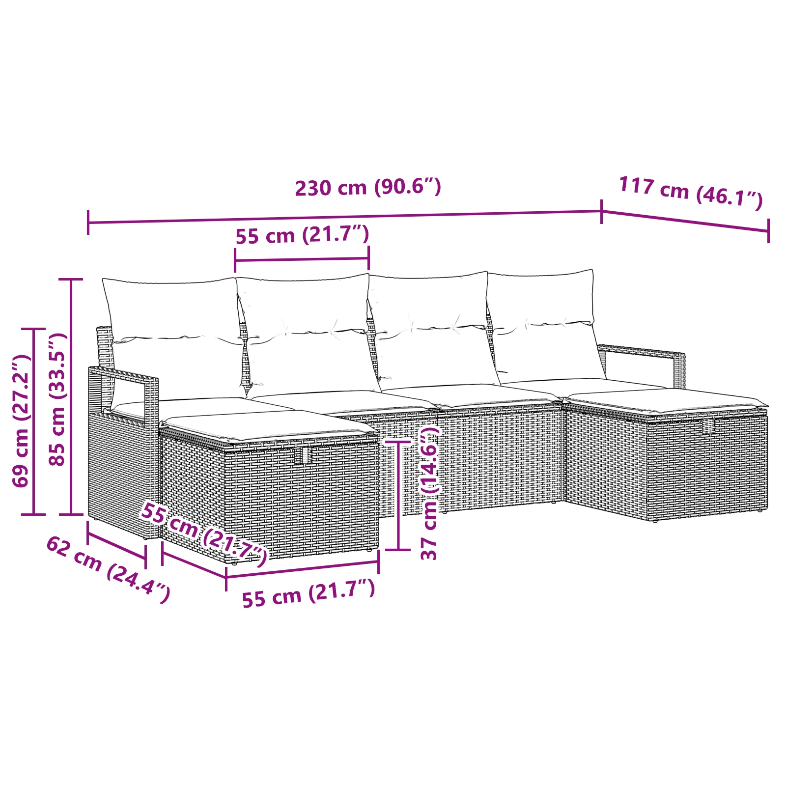 3359216 9 Set de canapele pentru grădină cu pernă 6 pcs negru și crem Set de canapele pentru grădină cu pernă 6 pcs negru și crem - imagine 9