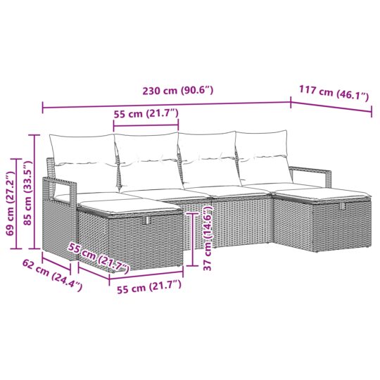 3359218 9 Set de canapele pentru grădină 6 pcs Gri 230 x 117 x 85 cm 3359218 9