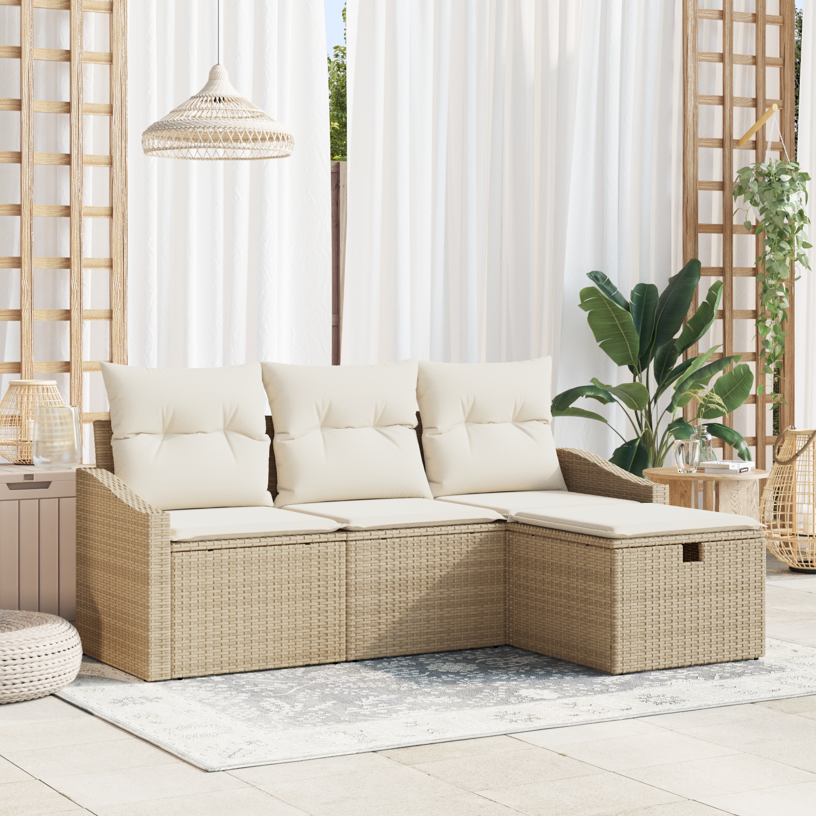 3359250 1 Set de canapele pentru grădină cu pernă 4 pcs Bej Rattan poli Set de canapele pentru grădină cu pernă 4 pcs Bej Rattan poli
