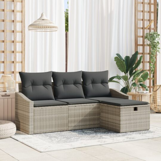 Set de canapele pentru grădină 4 pcs Gri deschis Rattan poli