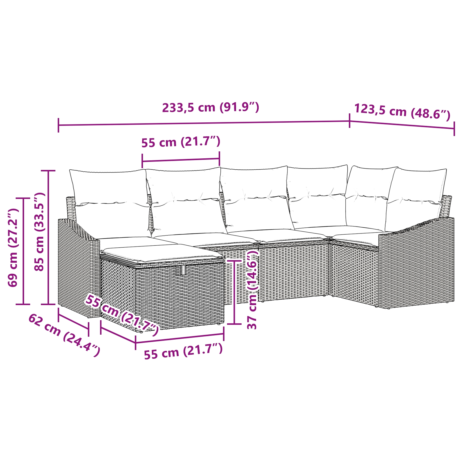 3359281 10 Set de canapele pentru grădină 6 pcs Gri deschis și Gri Set de canapele pentru grădină 6 pcs Gri deschis și Gri - imagine 10