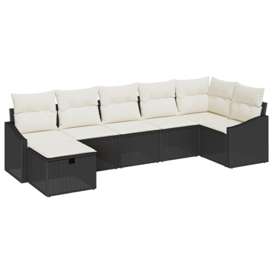 Alternative view of Set de canapele pentru grădină cu pernă 7 pcs Negru Rattan poli