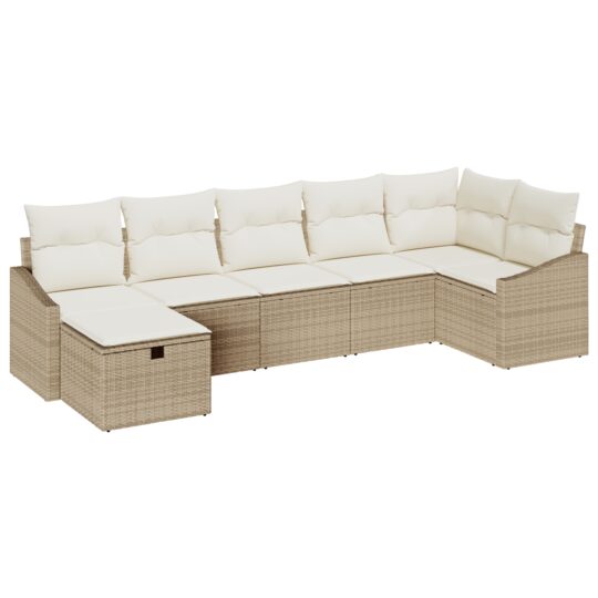 3359300 2 Set de canapele pentru grădină cu pernă 7 pcs Bej Rattan poli 3359300 2