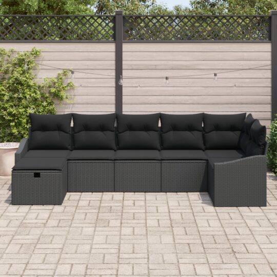 3359302 3 Set de canapele pentru grădină cu pernă 7 pcs Negru Rattan poli 3359302 3