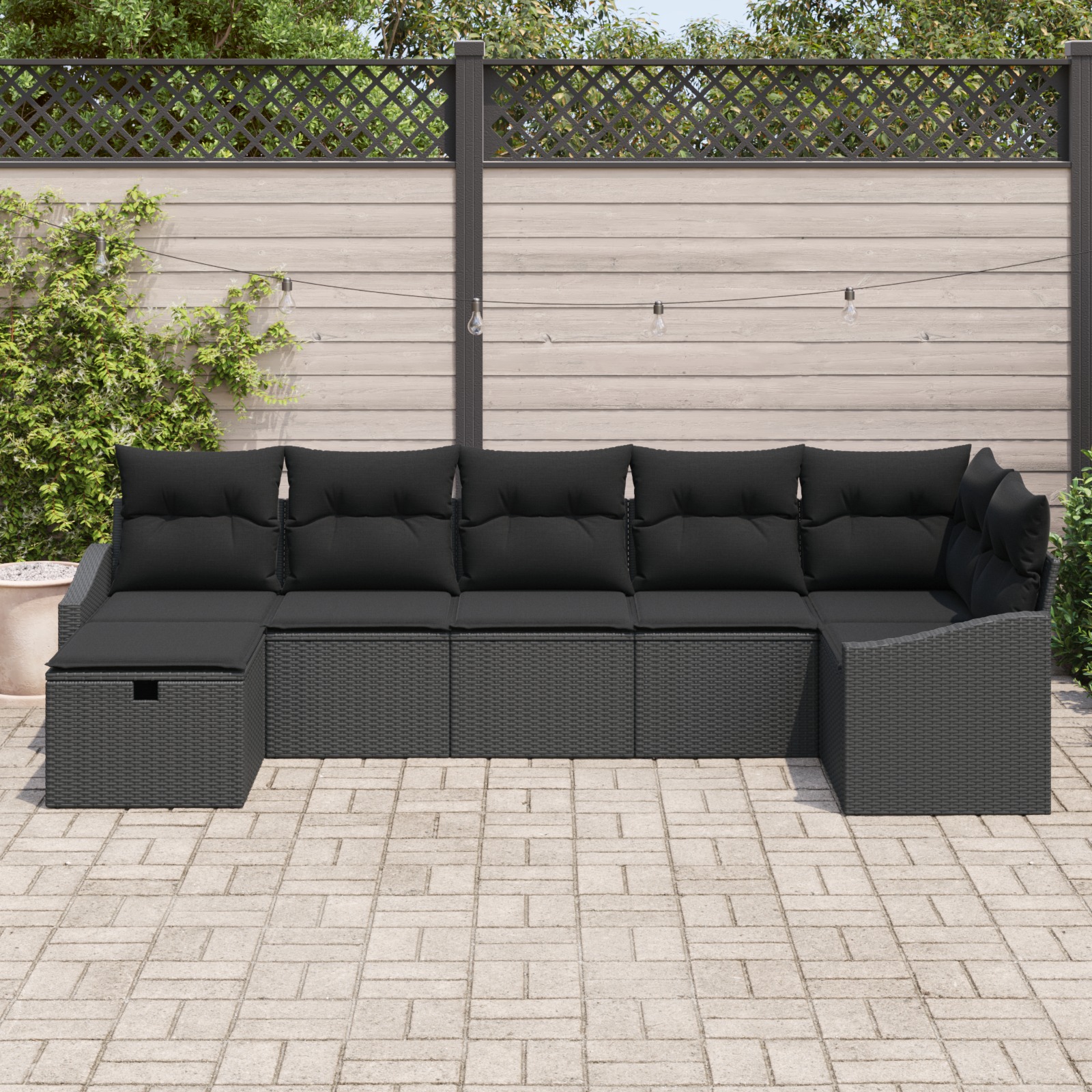3359302 3 Set de canapele pentru grădină cu pernă 7 pcs Negru Rattan poli Set de canapele pentru grădină cu pernă 7 pcs Negru Rattan poli - imagine 3