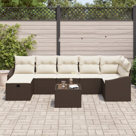 3359307 3 Set de canapele pentru grădină cu pernă 8 pcs Maro Rattan poli 3359307 3