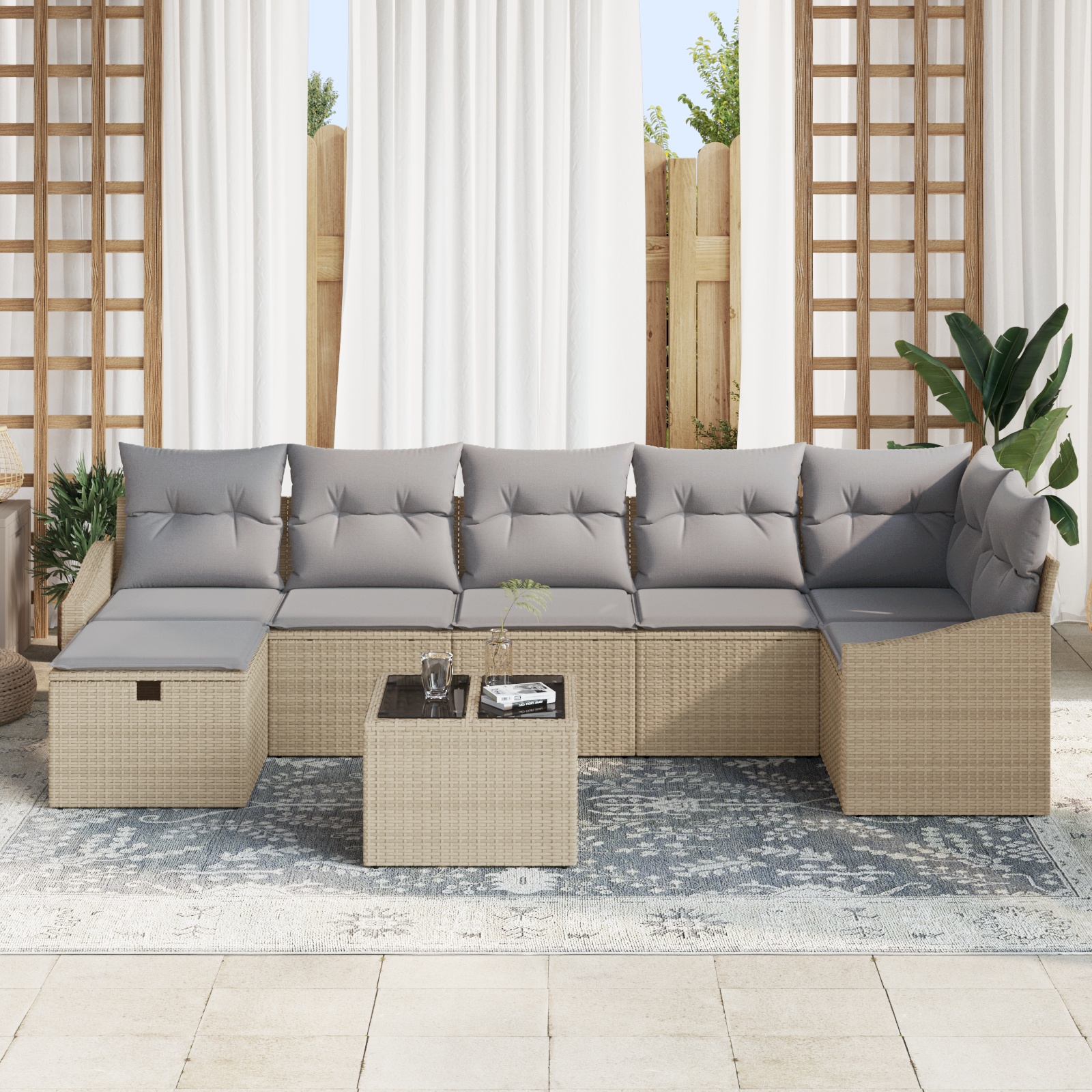 3359309 3 Set de canapele pentru grădină cu pernă 8 pcs Bej Rattan poli Set de canapele pentru grădină cu pernă 8 pcs Bej Rattan poli - imagine 3