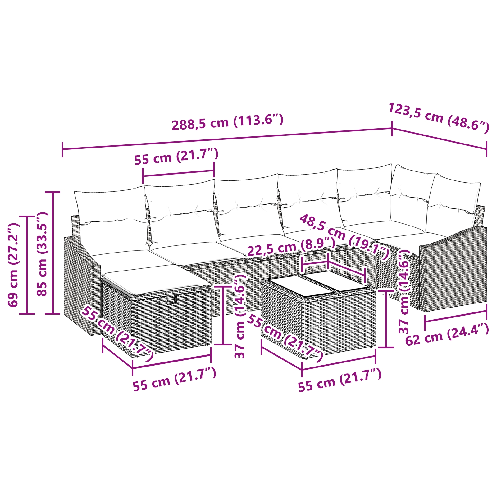 3359310 13 Set de canapele pentru grădină cu pernă 8 pcs Bej Rattan poli Set de canapele pentru grădină cu pernă 8 pcs Bej Rattan poli - imagine 13