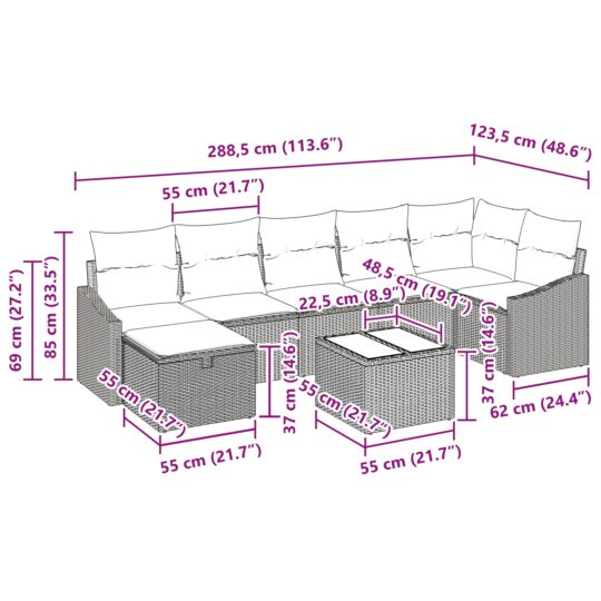 3359312 11 Set de canapele pentru grădină cu pernă 8 pcs Negru Rattan poli 3359312 11