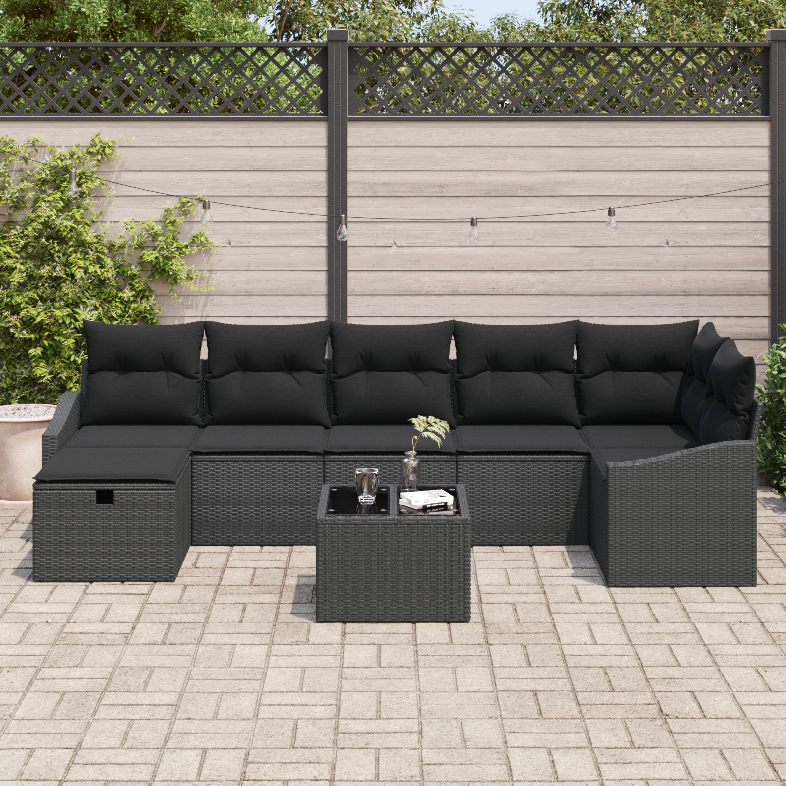 3359312 3 Set de canapele pentru grădină cu pernă 8 pcs Negru Rattan poli Set de canapele pentru grădină cu pernă 8 pcs Negru Rattan poli - imagine 3