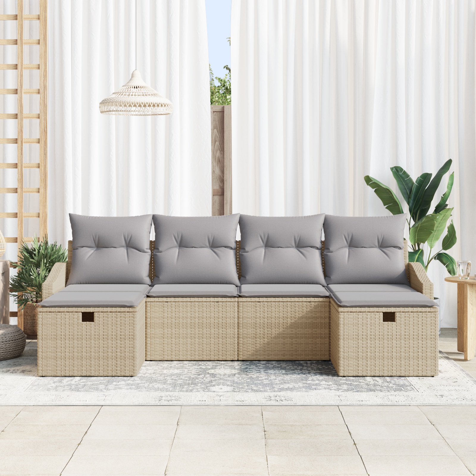 3359319 3 Set de canapele pentru grădină cu pernă 6 pcs Bej Rattan poli Set de canapele pentru grădină cu pernă 6 pcs Bej Rattan poli - imagine 3
