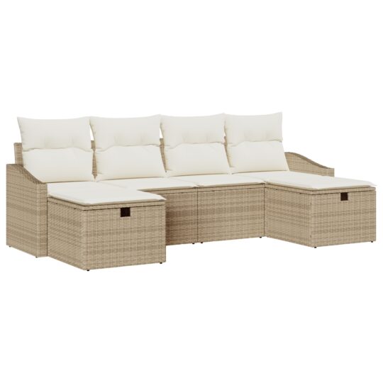 3359320 2 Set de canapele pentru grădină cu pernă 6 pcs Bej Rattan poli 3359320 2