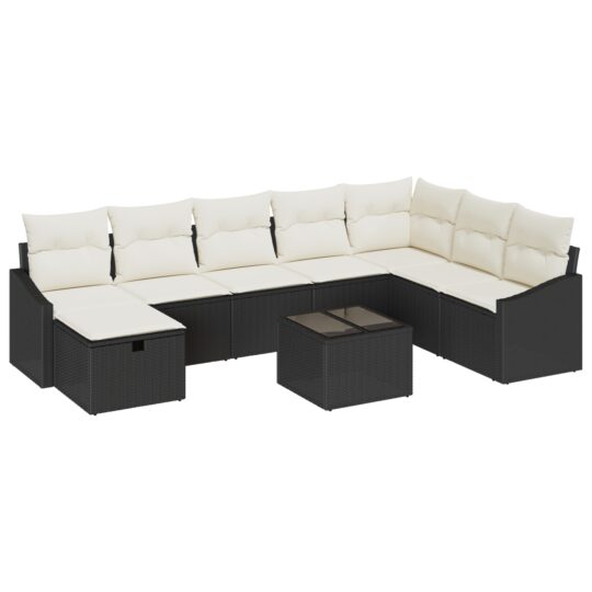 Alternative view of Set de canapele pentru grădină cu pernă 9 pcs Negru Rattan poli