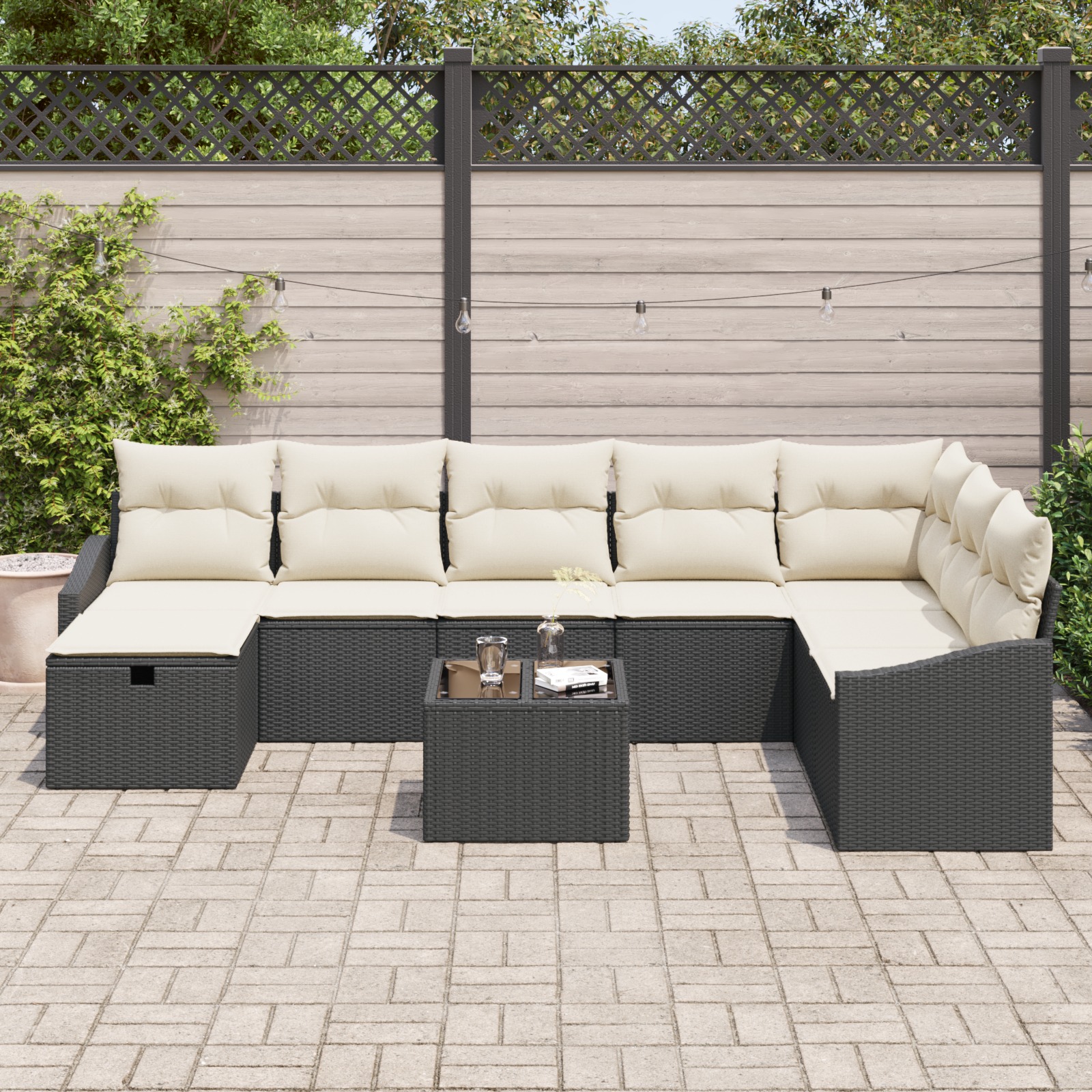 3359336 3 Set de canapele pentru grădină cu pernă 9 pcs Negru Rattan poli Set de canapele pentru grădină cu pernă 9 pcs Negru Rattan poli - imagine 3