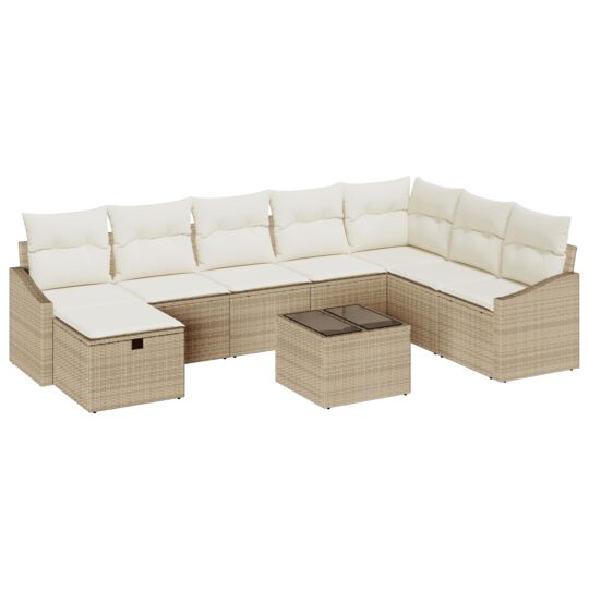 Alternative view of Set de canapele pentru grădină cu pernă 9 pcs Bej Rattan poli