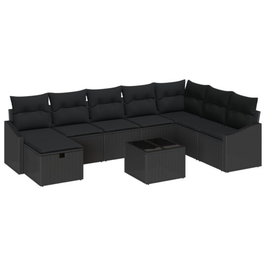 3359342 2 Set de canapele pentru grădină cu pernă 9 pcs Negru Rattan poli 3359342 2