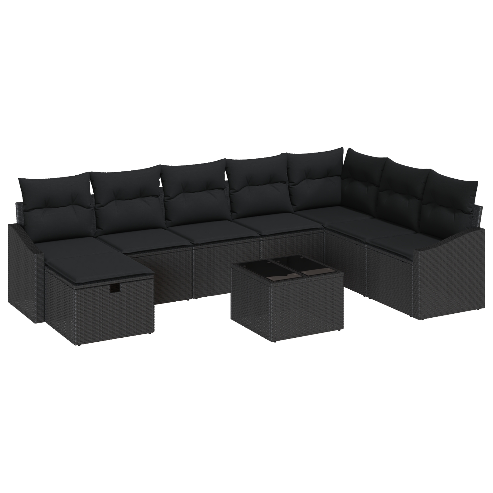 3359342 2 Set de canapele pentru grădină cu pernă 9 pcs Negru Rattan poli Set de canapele pentru grădină cu pernă 9 pcs Negru Rattan poli - imagine 2