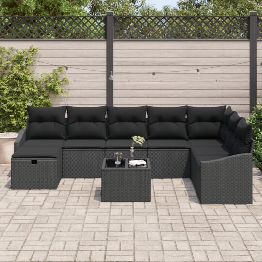3359342 3 Set de canapele pentru grădină cu pernă 9 pcs Negru Rattan poli 3359342 3