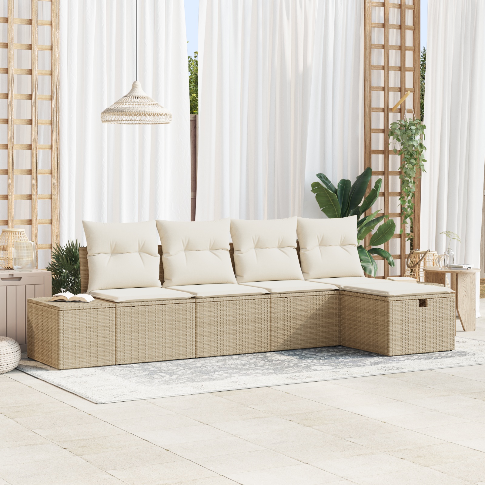 3359360 1 Set de canapele pentru grădină cu pernă 5 pcs Bej Rattan poli Set de canapele pentru grădină cu pernă 5 pcs Bej Rattan poli