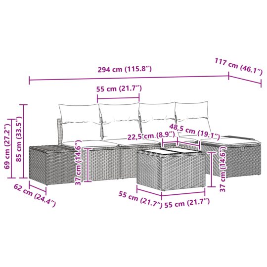 3359368 10 Set de canapele pentru grădină cu pernă 6 pcs Gri Rattan poli 3359368 10