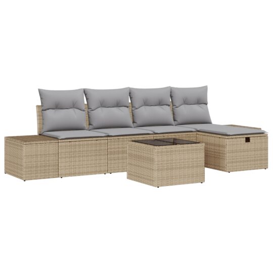 Alternative view of Set de canapele pentru grădină cu pernă 6 pcs Bej Rattan poli