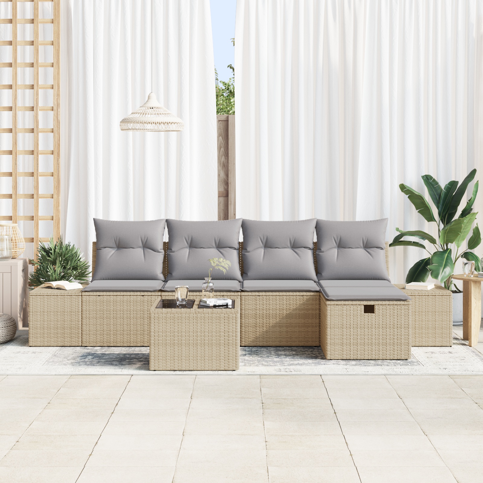3359369 3 Set de canapele pentru grădină cu pernă 6 pcs Bej Rattan poli Set de canapele pentru grădină cu pernă 6 pcs Bej Rattan poli - imagine 3