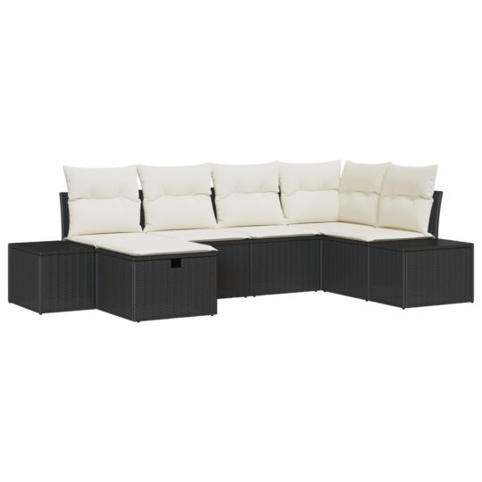 Alternative view of Set de canapele pentru grădină cu pernă 6 pcs Negru Rattan poli