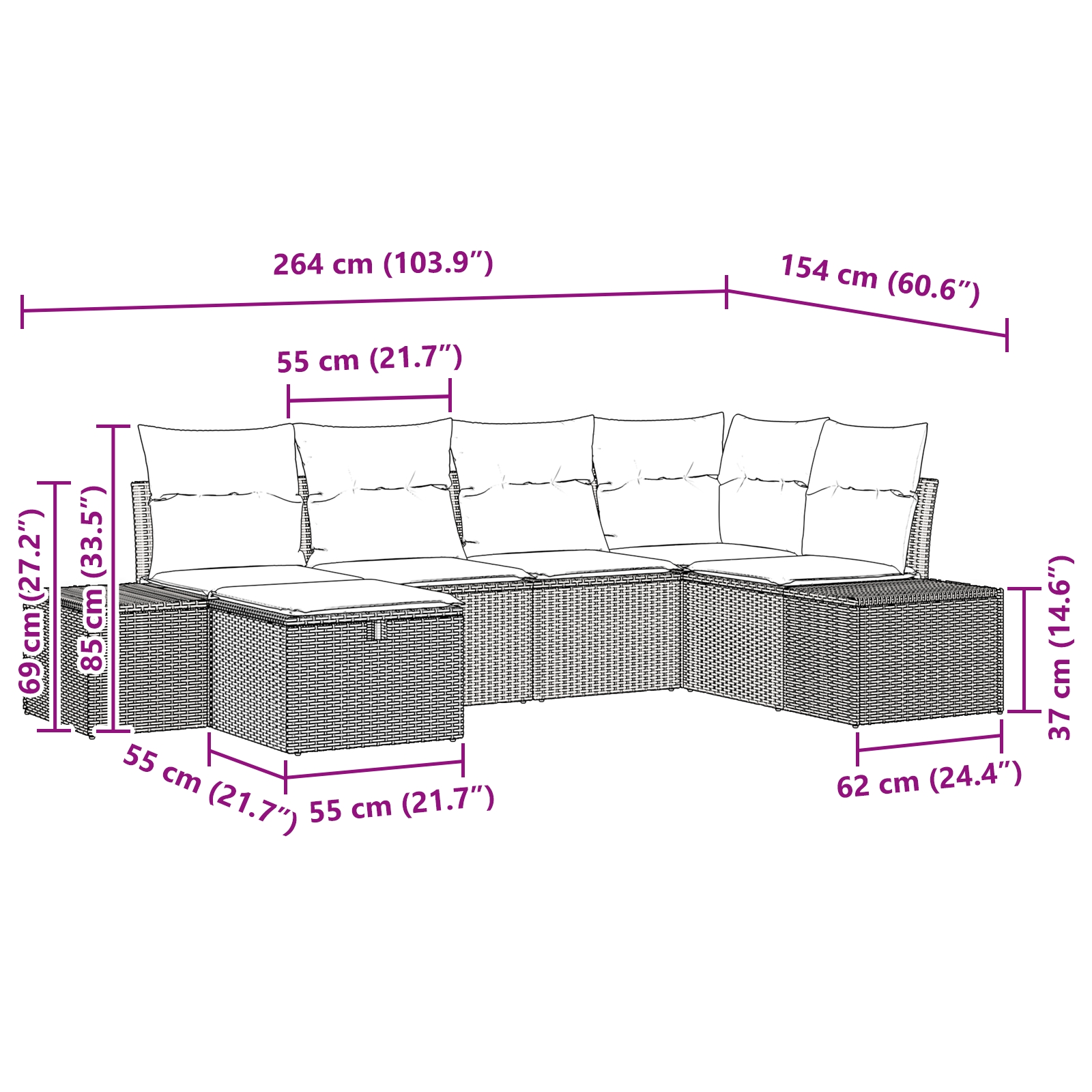 3359379 10 Set de canapele pentru grădină cu pernă 6 pcs Bej Rattan poli Set de canapele pentru grădină cu pernă 6 pcs Bej Rattan poli - imagine 10