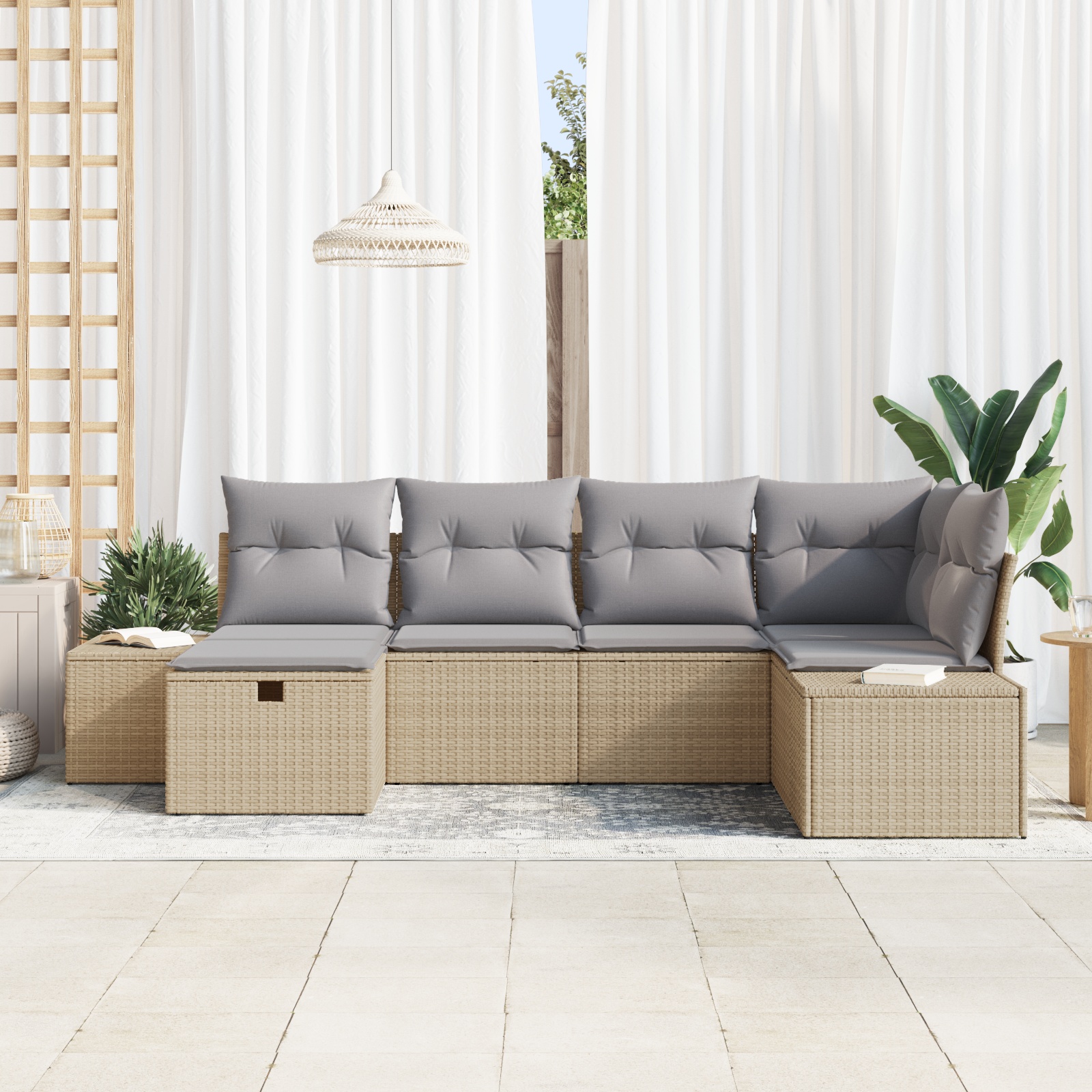 3359379 3 Set de canapele pentru grădină cu pernă 6 pcs Bej Rattan poli Set de canapele pentru grădină cu pernă 6 pcs Bej Rattan poli - imagine 3