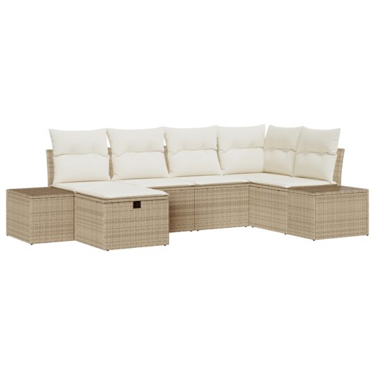 Alternative view of Set de canapele pentru grădină cu pernă 6 pcs Bej Rattan poli