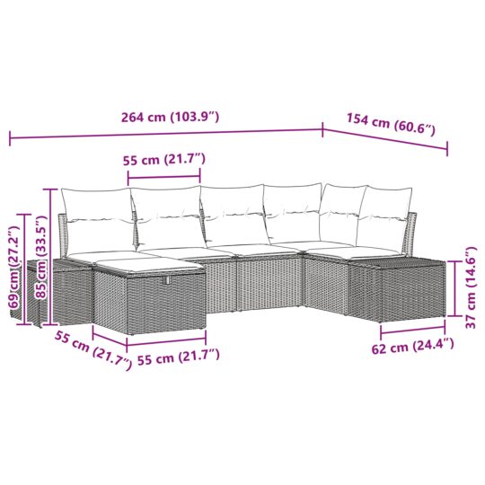 3359382 10 Set de canapele pentru grădină cu pernă 6 pcs Negru Rattan poli 3359382 10