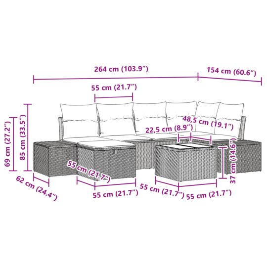 3359387 11 Set de canapele pentru grădină cu pernă 7 pcs Maro Rattan poli 3359387 11