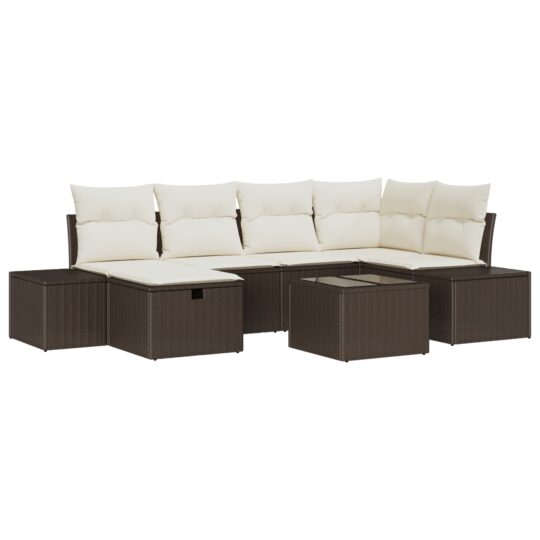 Alternative view of Set de canapele pentru grădină cu pernă 7 pcs Maro Rattan poli