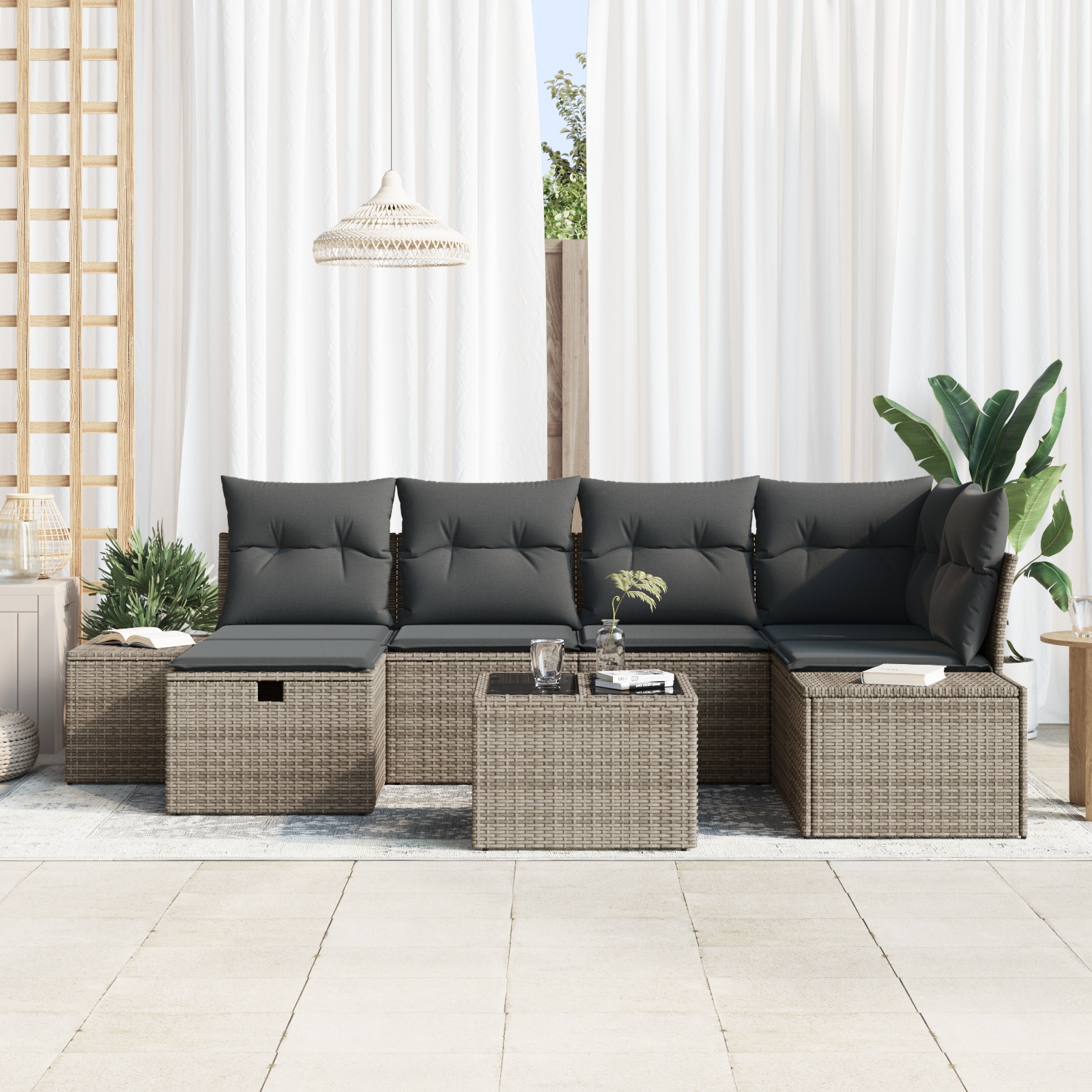 3359388 3 Set de canapele pentru grădină cu pernă 7 pcs Gri Rattan poli Set de canapele pentru grădină cu pernă 7 pcs Gri Rattan poli - imagine 3