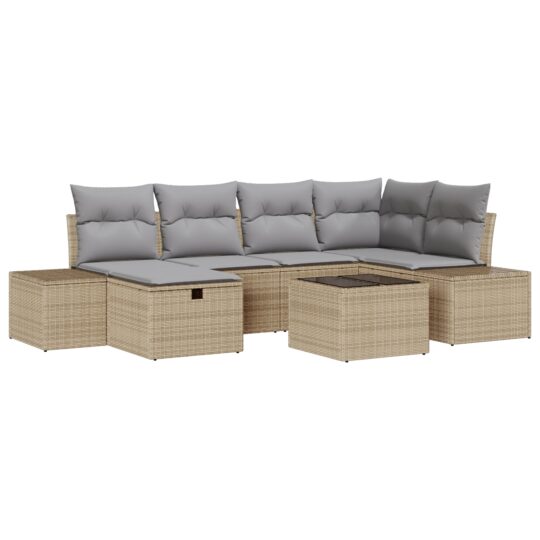 Alternative view of Set de canapele pentru grădină cu pernă 7 pcs Bej Rattan poli