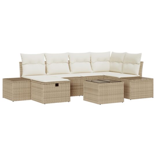 Alternative view of Set de canapele pentru grădină cu pernă 7 pcs Bej Rattan poli