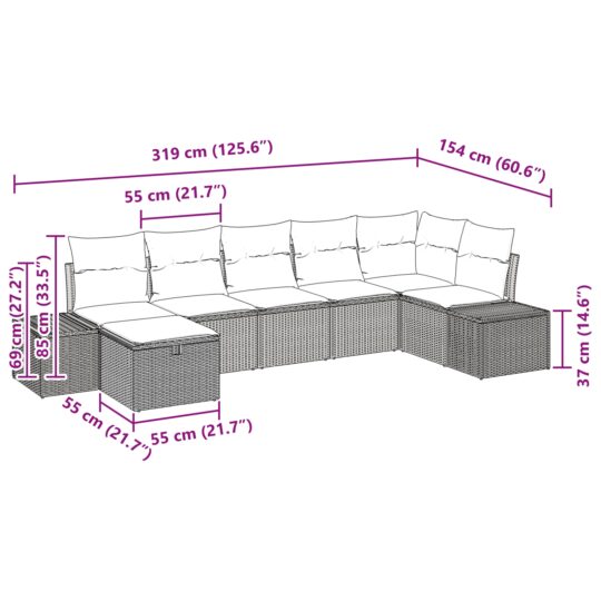 3359397 10 Set de canapele pentru grădină cu pernă 7 pcs Maro Rattan poli 3359397 10