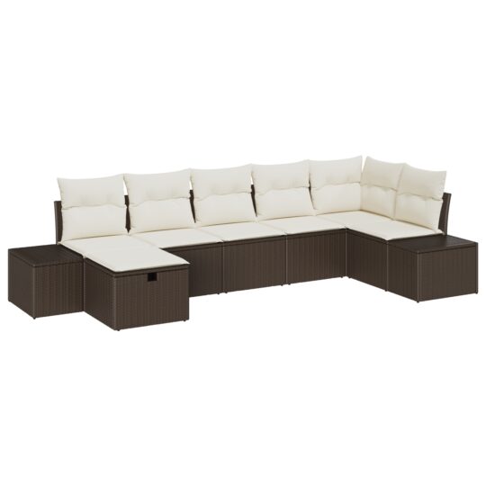 Alternative view of Set de canapele pentru grădină cu pernă 7 pcs Maro Rattan poli