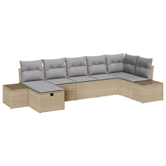 3359399 2 Set de canapele pentru grădină cu pernă 7 pcs Bej Rattan poli 3359399 2